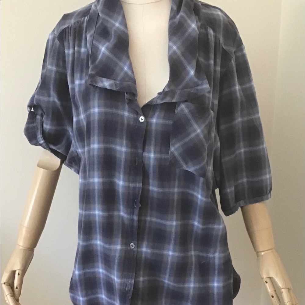 Vince cowl neck plaid top